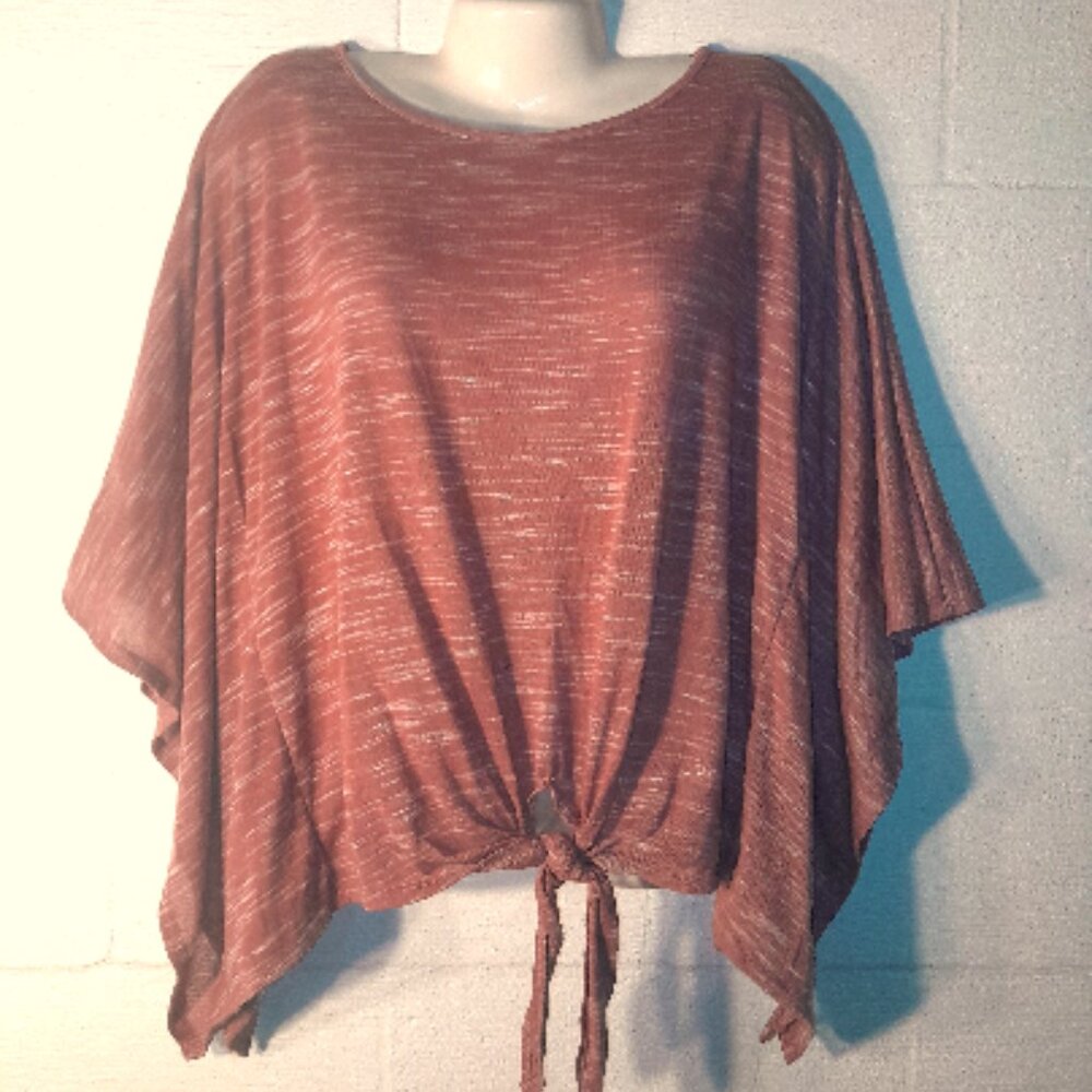 Willow & Sage Women's Sz XL Pinkish Brown Angel Wing Relaxed Flowy Top Front Tie